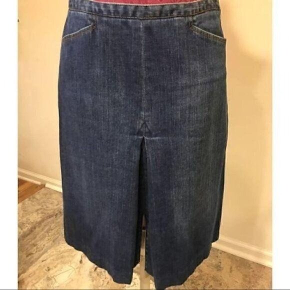 Talbots Blue Denim Front Pleat Skirt Pockets Sz 8 - Picture 1 of 6